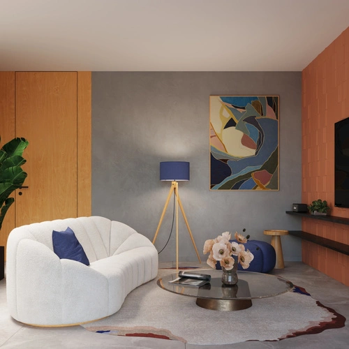 Lampa stojąca do salonu NATT nowoczesna drewniana granatowa z abażurem 140 cm