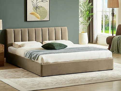 Łóżko tapicerowane Lexington 140x200 beżowe welurowe z pojemnikiem do sypialni