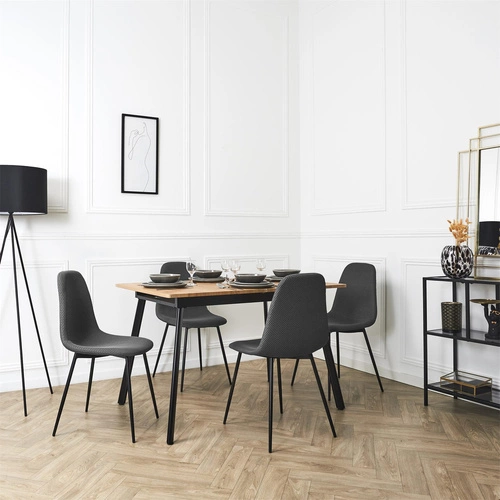 Krzesło tapicerowane Pori szare do jadalni i kuchni nowoczesne na czarnych metalowych nogach Intesi