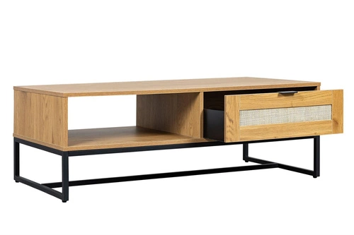 Stolik kawowy Capri prostokątny boho z rattanowym frontem i szufladą do salonu 120x60 cm