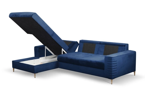 Narożnik Hald lewy nowoczesny granatowy welurowy z funkcją spania do salonu