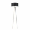 Lampa podłogowa trójnóg MIAMI czarna z abażurem drewniana glamour do salonu i sypialni