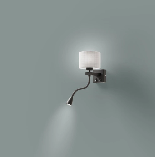 Kinkiet ścienny Polo nowoczesny LED z regulacją czarny z szarym abażurem do sypialni