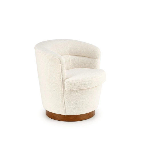 Fotel kubełkowy Mayi nowoczesny do salonu i biura kremowy bouclé z podnóżkiem Intesi