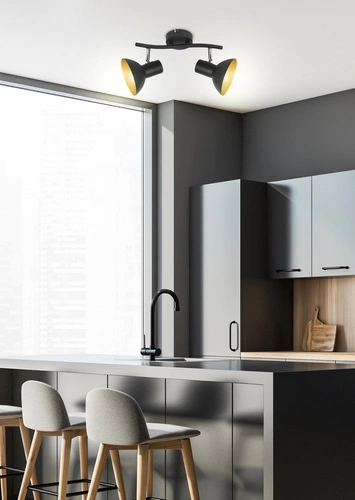 Lampa sufitowa Diso czarna złota regulowana 2-punktowa do salonu i sypialni 38 cm