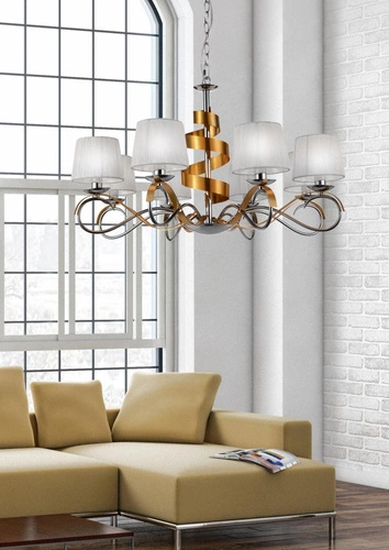 Lampa wisząca Denis glamour złota z abażurami do salonu i sypialni regulowana 80 cm