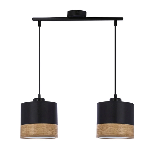 Lampa wisząca Porto czarny 2x60W E27  abażur czarny+brązowy