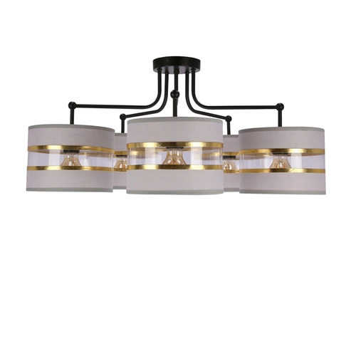 Lampa wisząca Andy czarny 5x40W E27  abażur szary+złoty