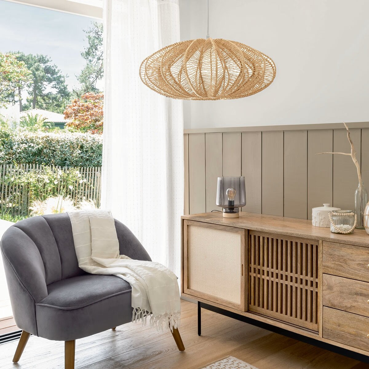 Lampa wisząca papierowa Tery Atmosphera boho kula do salonu i jadalni 57 cm