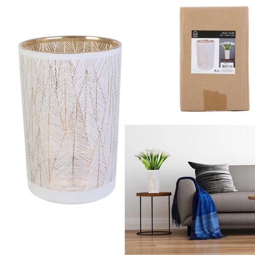 Wazon szklany dekoracyjny Tauri biało-złoty glamour na kwiaty do salonu Intesi 20 cm