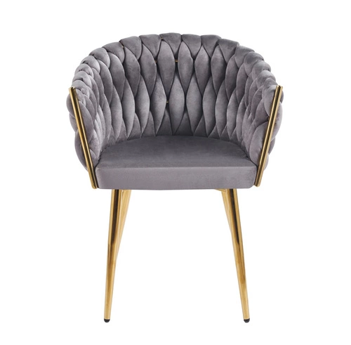 Krzesło tapicerowane Malaya Velvet szare z podłokietnikami do jadalni na złotych nogach Intesi