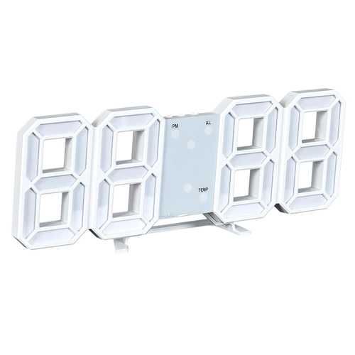 Nowoczesny zegar budzik cyfrowy LED Intesi biały do sypialni na szafkę nocną