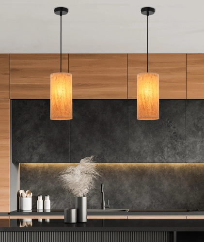 Lampa wisząca Aragona czarna z korkowym abażurem do salonu i jadalni regulowana