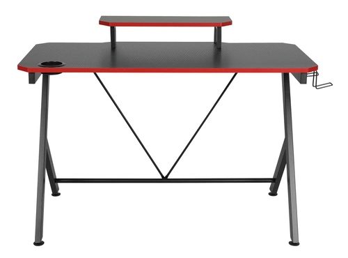 Biurko gamingowe Viktor czarne z nadstawką i uchwytem na kubek nowoczesne do pracy Intesi 120x60