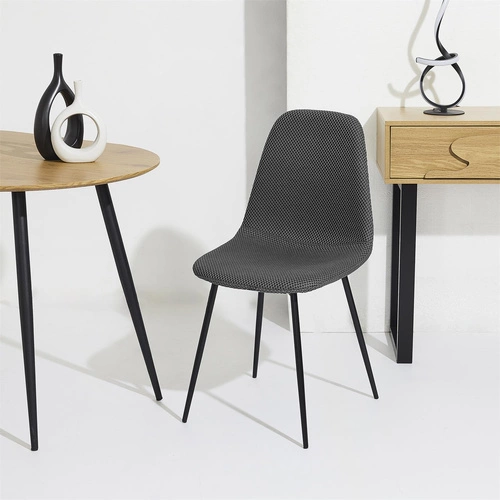Krzesło tapicerowane Pori szare do jadalni i kuchni nowoczesne na czarnych metalowych nogach Intesi