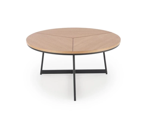 Stolik kawowy Annaba okrągły 80 cm nowoczesny loftowy dębowy z metalową podstawą do salonu