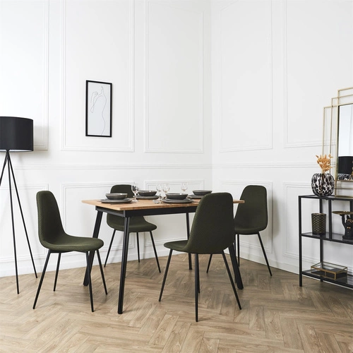 Krzesło tapicerowane Pori zielone khaki Intesi do jadalni nowoczesne na czarnych metalowych nogach