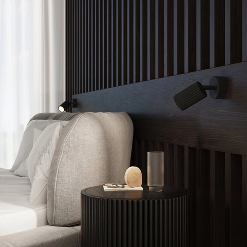 Kinkiet ścienny Karbon czarny z włącznikiem, ruchomy klosz, nowoczesny do sypialni i salonu