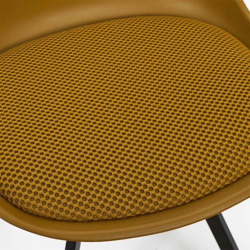 Krzesło tapicerowane Atom żółte Intesi do jadalni i salonu nowoczesne na metalowych nogach