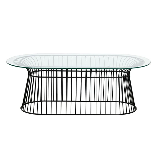 Stolik kawowy Ombra owalny szklany na metalowej czarnej podstawie loftowy do salonu Intesi