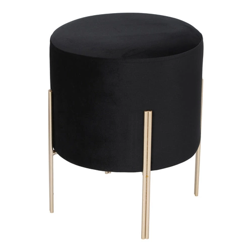 Pufa Living Velvet Atmosphera czarna welurowa na złotych nogach okrągła do salonu glamour