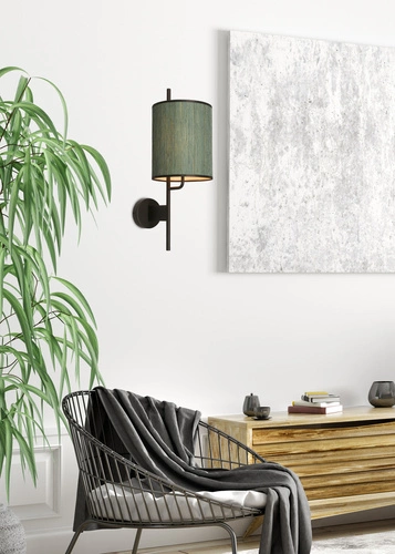 Kinkiet ścienny Bendi czarny z zielonym abażurem nowoczesny do salonu i sypialni 51 cm