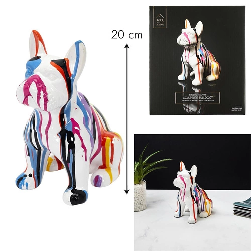 Figurka dekoracyjna buldog francuski ceramiczna biała Intesi 20 cm do salonu na prezent
