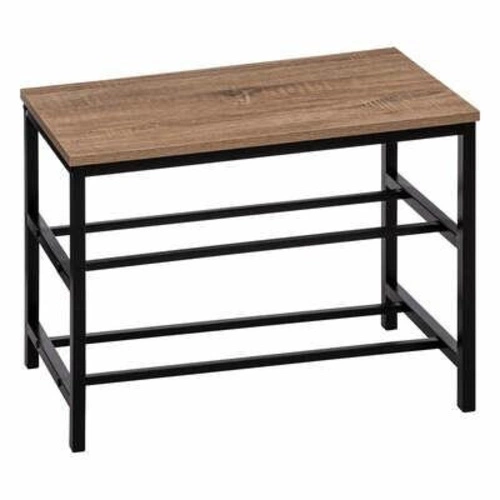 Ławka na buty do przedpokoju Aliaj loftowa z półką metalowa czarna naturalne drewno 63 cm
