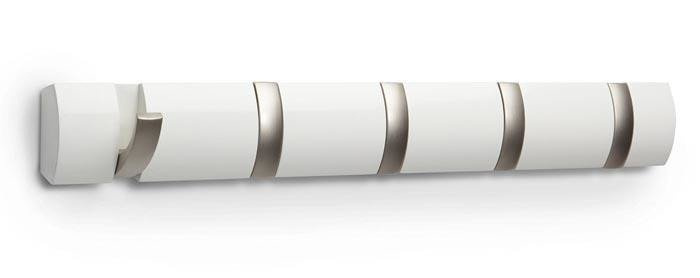 Wieszak ścienny do przedpokoju Umbra Flip Hook biały nowoczesny 5 haczyków 51 cm