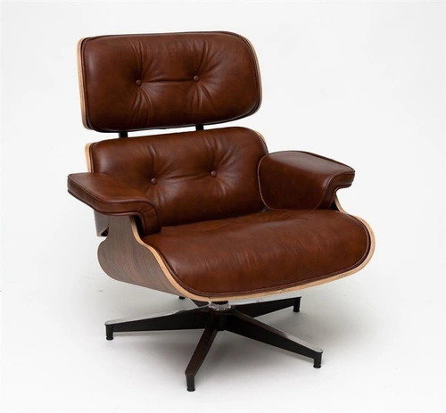 Fotel Vip Lounge Chair skórzany obrotowy do salonu z podnóżkiem brązowy nowoczesny