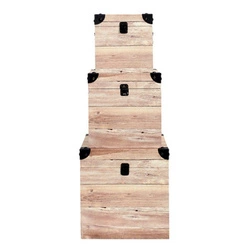 Intesi zestaw 3 pudełek dekoracyjnych kwadratowych z efektem drewna do sypialni boho