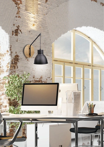 Kinkiet ścienny Vario czarny metalowo-drewniany nowoczesny do salonu i sypialni 32 cm