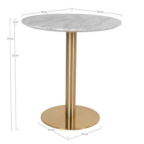 Stół okrągły Bolzano biały marmur złoty nowoczesny glamour do jadalni i salonu 70 cm