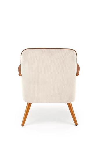 Fotel wypoczynkowy Grejs beżowy skandynawski do salonu z tkaniny na drewnianych nogach