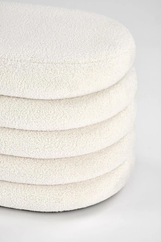 Ławka ze schowkiem Lessi kremowa bouclé do przedpokoju i sypialni w stylu boho