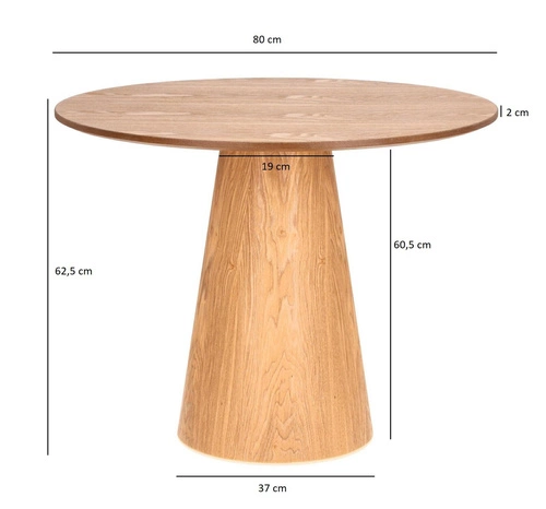 Stół okrągły Soleilo 80 cm naturalny dąb na jednej nodze do salonu i kawiarni Intesi