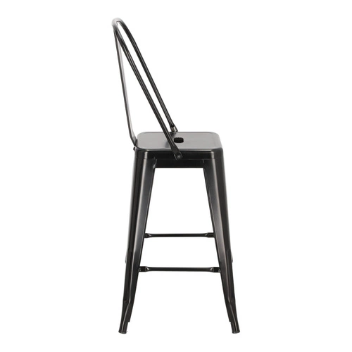 Hoker Paris Back 66 cm czarny metalowy z oparciem do wyspy kuchennej inspirowany Tolix D2.DESIGN
