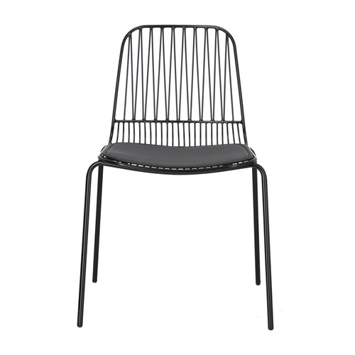 Krzesło metalowe Willy Intesi czarne z poduszką ekoskóra do jadalni nowoczesne industrialne