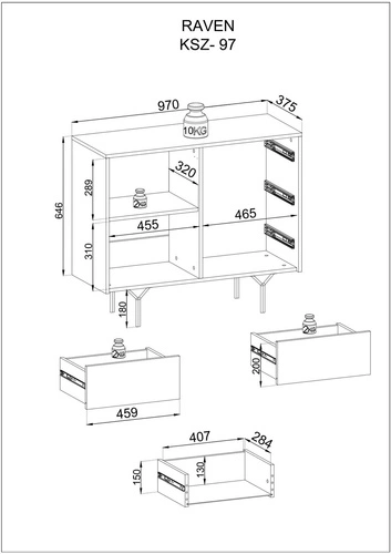 Komoda Navara czarna nowoczesna z szufladami na wysokich nogach 97 cm do salonu Intesi