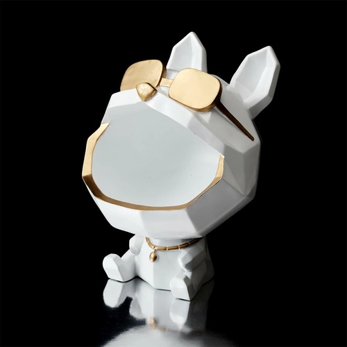 Organizer figurka pies biały glamour Intesi ceramiczny do salonu na biżuterię 23,5 cm