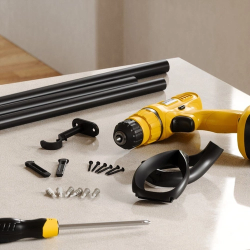 Karnisz pojedynczy regulowany Loop Umbra czarny nowoczesny do salonu i sypialni 107-305 cm