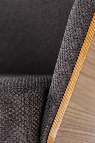 Fotel tapicerowany Calderon szary orzech na płozach do salonu nowoczesny industrialny Intesi