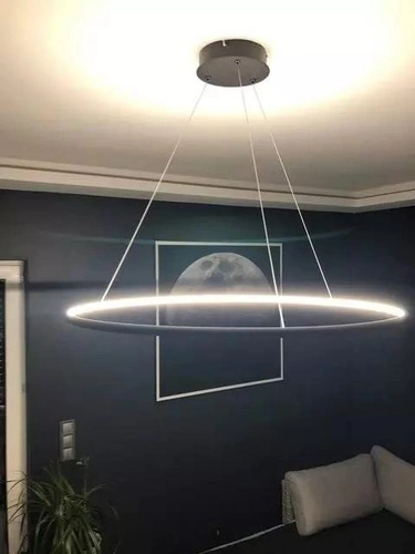 Lampa wisząca LED Ledowe Okręgi 60 cm czarna nowoczesna regulowana do salonu