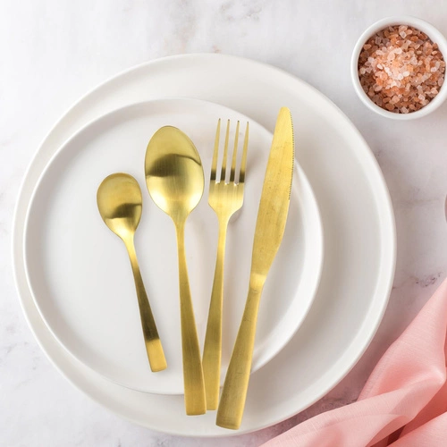 Zestaw sztućców złote Charbon Intesi 16 elementów stal nierdzewna do zmywarki elegancki