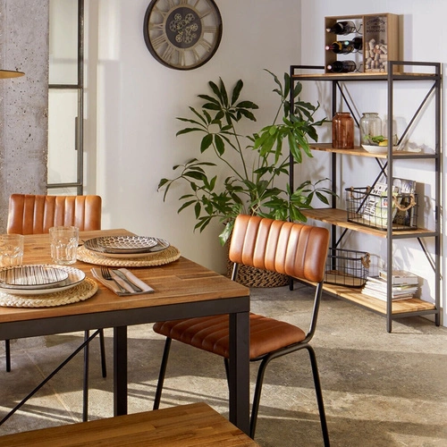 Krzesło do jadalni Dario Atmosphera skóra naturalna brązowa loftowe na czarnych nogach