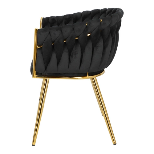 Krzesło do jadalni Tessa Intesi tapicerowane welur czarne glamour z podłokietnikami złote nogi