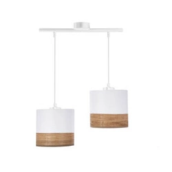 Lampa wisząca Porto biały 2x60W E27 abażur biały+orzechowy