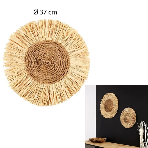 Intesi okrągła dekoracja ścienna z rafii 37cm naturalna boho ozdoba na ścianę do salonu