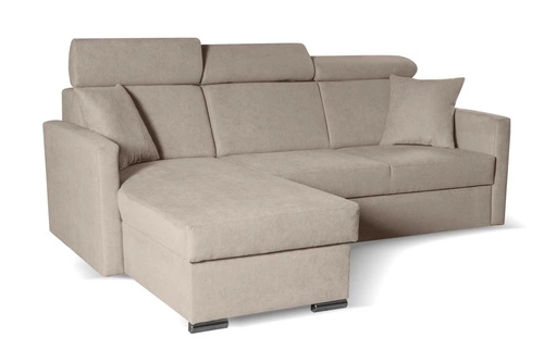 Narożnik z funkcją spania Mils beżowy do salonu nowoczesny z pojemnikiem na pościel