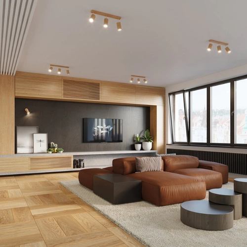 Plafon sufitowy BERG 4 naturalne drewno nowoczesny do salonu i kuchni Sollux Lighting